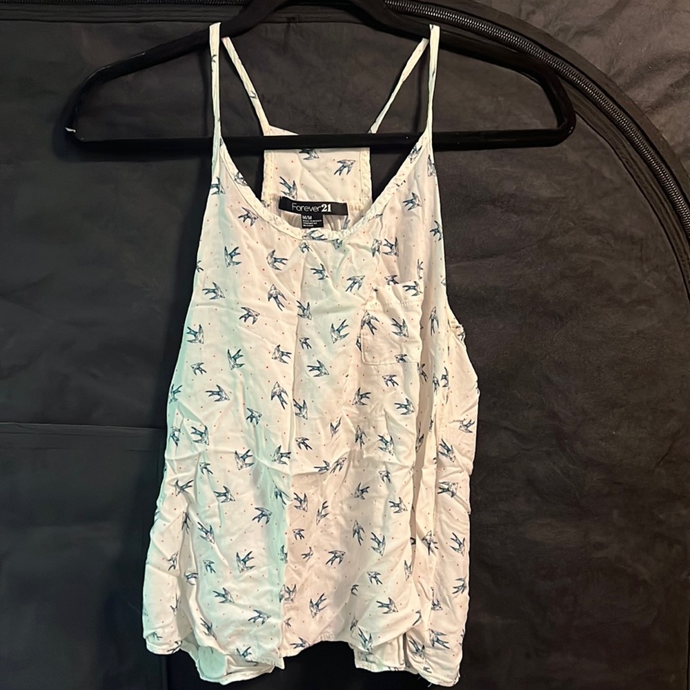 White Bird Pattern Tank Top